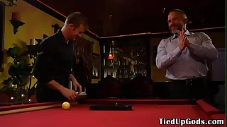 BDSM sub ball gagged for cocksucking in bar