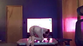 Elated teen femboy deepthroats socking dildo